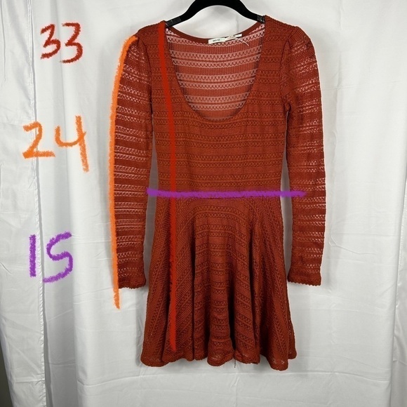 Kimchi Blue Dress Fitted All Over Sheer Lace Fit and Flare Lined Long Sleeves - Picture 2 of 11